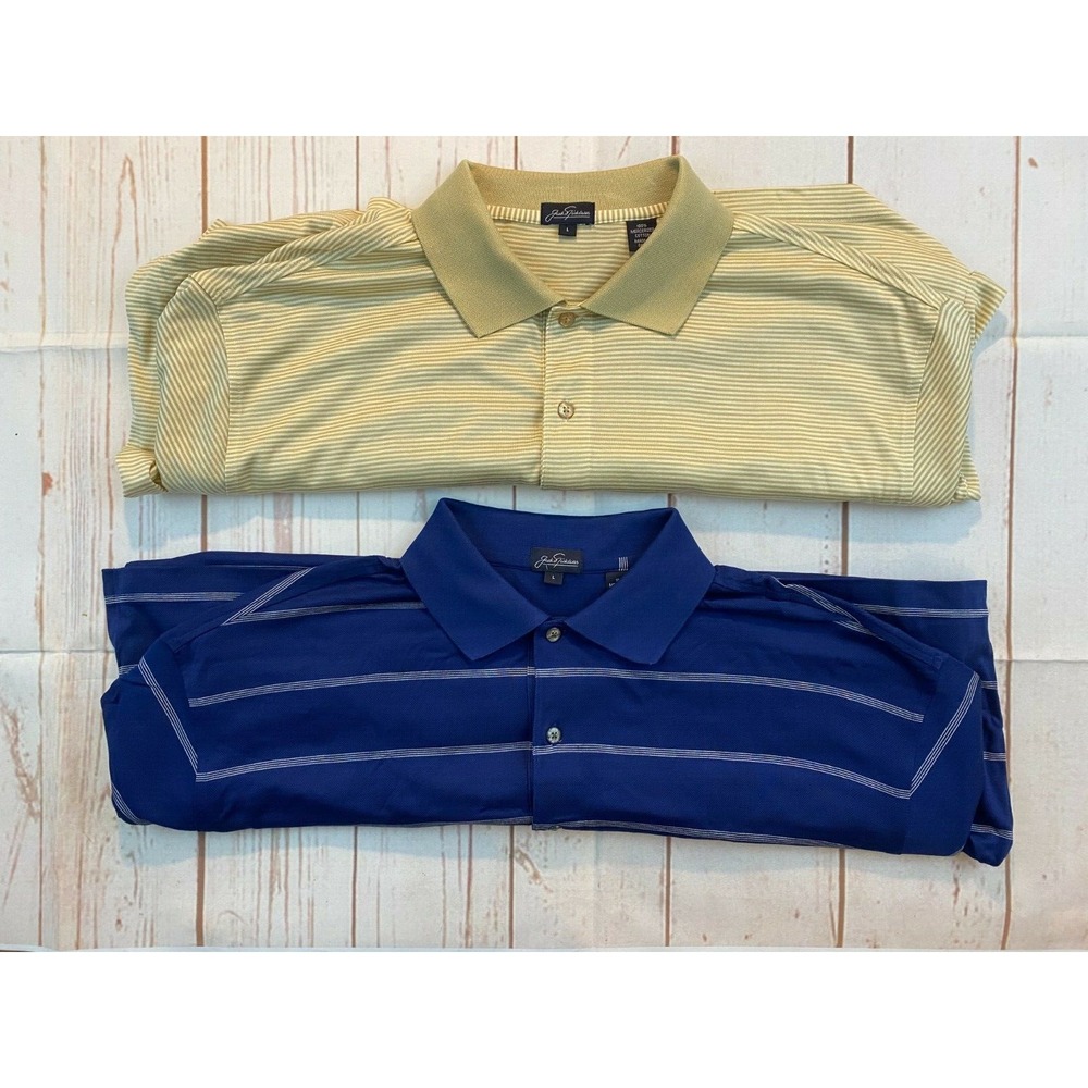 Jack Nicklaus Mens Polo Golf Shirt Large L Blue Yellow Cotton SS Lot of 2